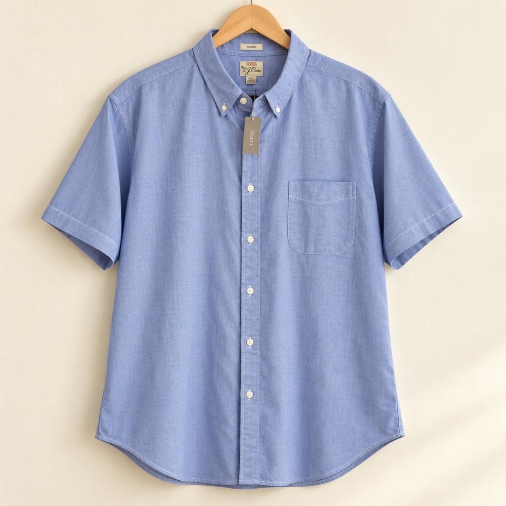 Crew Men's Blue Short-Sleeve Oxford Shirt — XXL